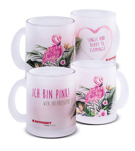 Flamingo-Tassen - 2x Milchglas / Motiv 1 und 3