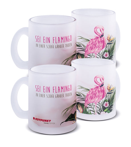 Flamingo-Tassen - 2x Milchglas / Motiv 2