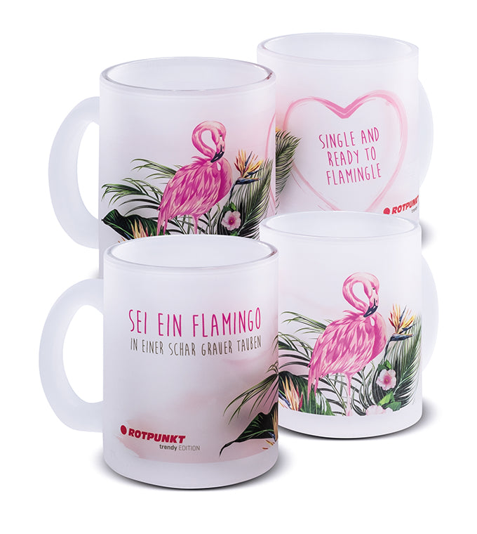 Flamingo-Tassen - 2x Milchglas / Motiv 2 und 3