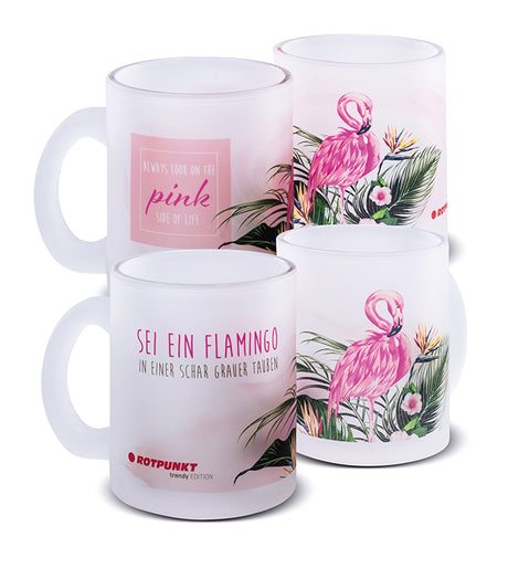 Flamingo-Tassen - 2x Milchglas / Motiv 2 und 4