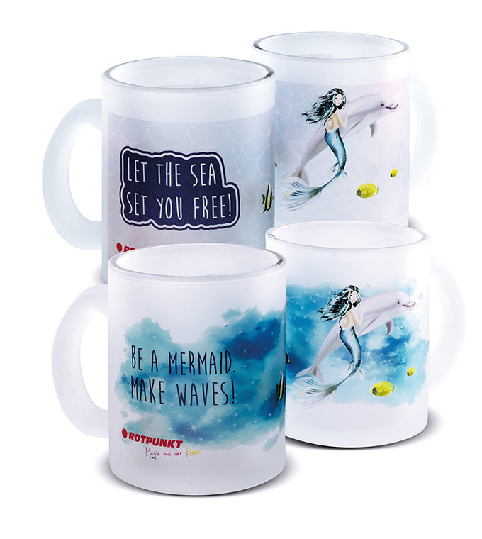 Meerjungfrau-Tassen - 2x Milchglas / Motiv 1 und 4